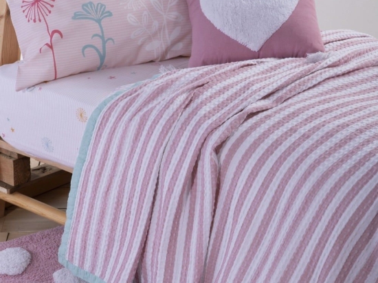 Κουβέρτα Παιδική Happy Stripe Pink Nef-Nef Μονό 160x240cm 100% Βαμβάκι