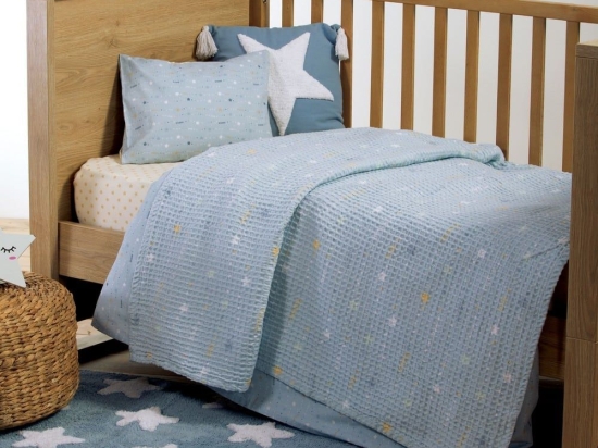 Κουβέρτα Βρεφική Πικέ Hugs & Kisses Boy Blue Nef-Nef Κούνιας 110x150cm 100% Βαμβάκι