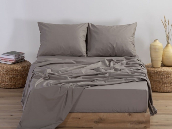 Σεντόνι Basic Με Λάστιχο Mocca Nef-Nef Διπλό 140x230cm 100% Βαμβάκι