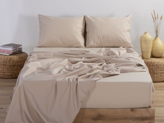 Σεντόνι Basic Με Λάστιχο Beige Nef-Nef Διπλό 140x230cm 100% Βαμβάκι