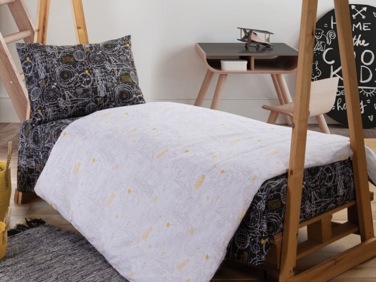 Σεντόνια Παιδικά Galaxy Map (Σετ 3τμχ) White-Black Nef-Nef Μονό 170x260cm 100% Βαμβάκι