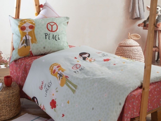Σεντόνια Παιδικά Love & Peace (Σετ 3τμχ) Mint Nef-Nef Μονό 170x260cm 100% Βαμβάκι