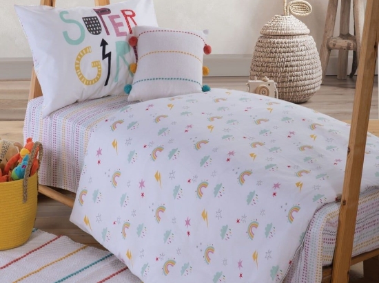 Σεντόνια Παιδικά Super Girl (Σετ 3τμχ) White Nef-Nef Μονό 170x260cm 100% Βαμβάκι