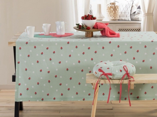 Τραπεζομάντηλο Αλέκιαστο Strawberry Taste Green Nef-Nef 140X240 100% Βαμβάκι