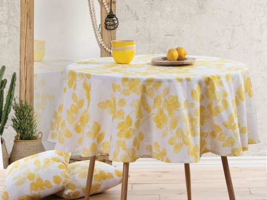 Τραπεζομάντηλο Santika Yellow Nef-Nef Διάμετρος 180cm Βαμβάκι-Λινό