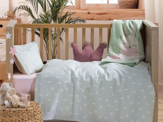 Σεντόνια Βρεφικά I Love Bunnies (Σετ 2τμχ) Pistachio Nef-Nef Λίκνου 70x120cm 100% Βαμβάκι