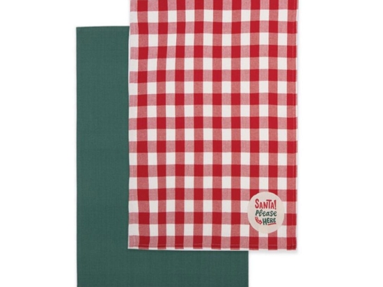 Ποτηρόπανα Χριστουγεννιάτικα Santa Please (Σετ 2τμχ) Green-Red Nef-Nef 50x70cm