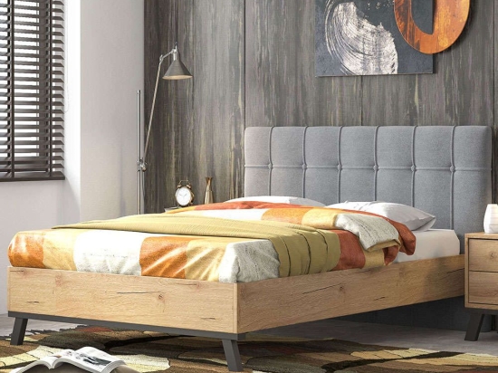 Κρεβάτι Nο75 150x200x111cm Light Grey-Honey Διπλό