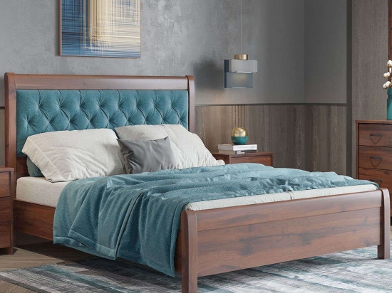 Κρεβάτι Nο90 160x200x120cm Blue-Walnut Υπέρδιπλo
