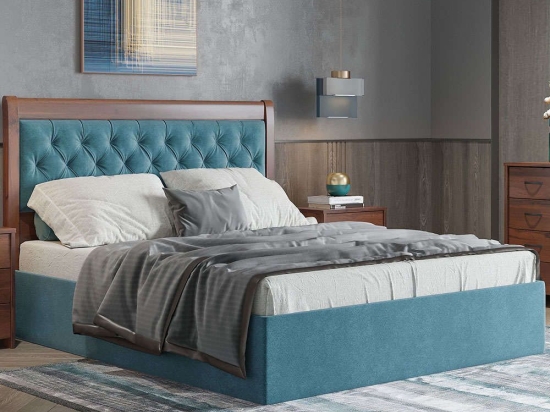 Κρεβάτι Nο91 160x200x120cm Blue-Walnut Υπέρδιπλo