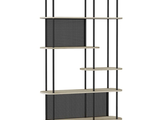 Βιβλιοθήκη Oval 169,5 100x30xH169,5 Sonoma-Black 28-0170 Mdf,Μέταλλο