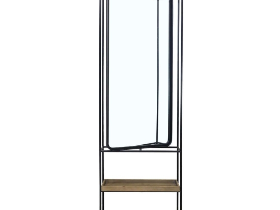 Έπιπλο Εισόδου Με Καθρέπτη Entry 60x17xH183cm Natural-Black 18-0005 Μέταλλο,Ξύλο