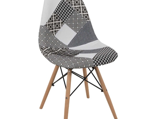 Καρέκλα Τραπεζαρίας Eiffel 46x53xH82cm Black-White 03-0761 Σετ 4τμχ Ξύλο,Ύφασμα