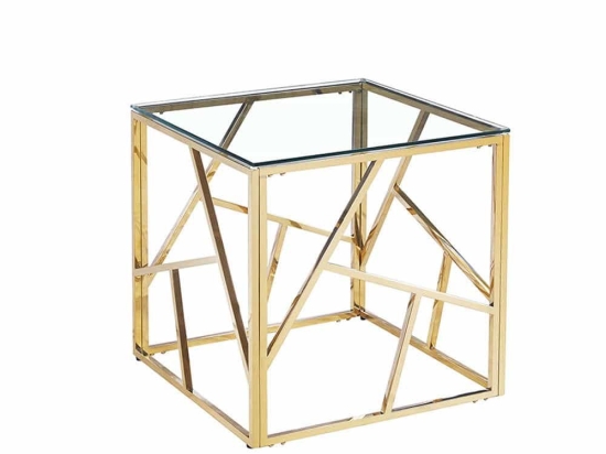 Τραπεζάκι Σαλονιού Bonsai 55x55xH55cm Gold 04-0531 Μέταλλο,Γυαλί