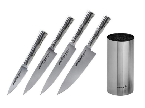 Μαχαίρια Bamboo SBA-05 Με Βάση (Σετ 4τμχ) Inox Samura Κεραμικό,Πλαστικό