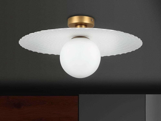 Φωτιστικό Οροφής-Πλαφονιέρα Miss/PL45 33687 Φ45x21cm 1xE27 White-Gold Sikrea Μέταλλο,Γυαλί
