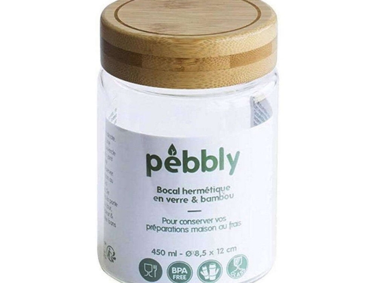 Δοχείο Αποθήκευσης PKV-026 450ml 8,5x12cm Clear-Natural Pebbly Γυαλί,Bamboo