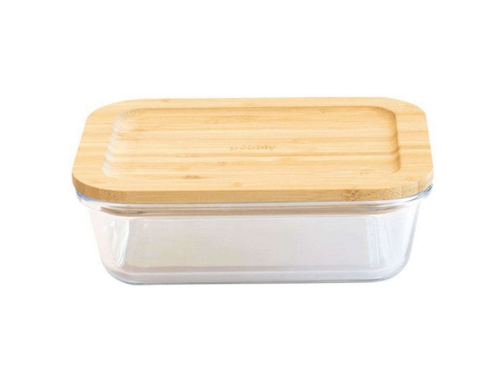 Δοχείο Φαγητού Ορθογώνιο PKV-008 650ml 17x12,5x6cm Clear-Natural Pebbly Γυαλί,Bamboo