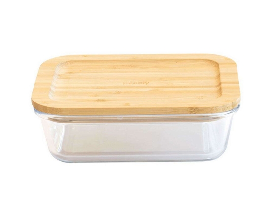 Δοχείο Φαγητού Ορθογώνιο PKV-010 1,5L 22x16,5x7,5cm Clear-Natural Pebbly Γυαλί,Bamboo