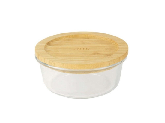 Δοχείο Φαγητού Στρογγυλό PKV-017 620ml 15x6cm Clear-Natural Pebbly Γυαλί,Bamboo
