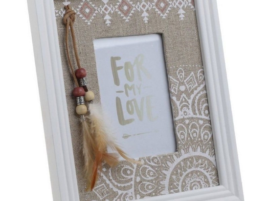 Κορνίζα Με Φτερα 9Χ13 Beige-White 3-30-887-0047 Inart Ξύλο,Ύφασμα