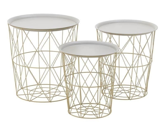 Τραπέζι Καλάθι Αποθήκευσης Σετ 3τεμ Δ50Χ53 Gold-Grey 3-50-207-0094 Inart