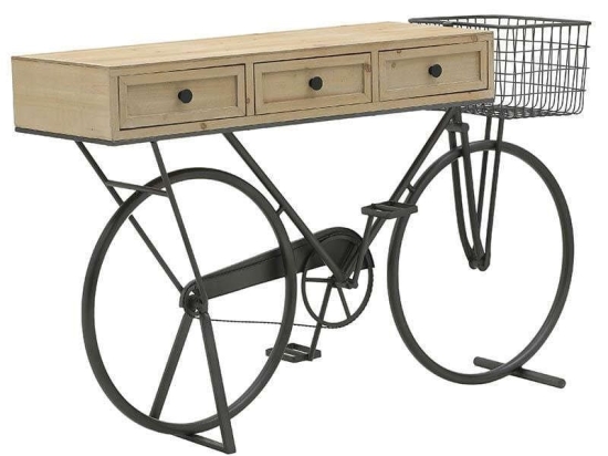 Κονσόλα Ποδήλατο 3-50-626-0033 145X36X86 Black-Natural Inart Μέταλλο,Ξύλο