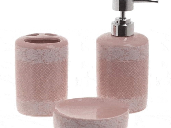 Σετ Μπάνιου 3Τμχ 6-65-151-0004 White-Pink Click Κεραμικό