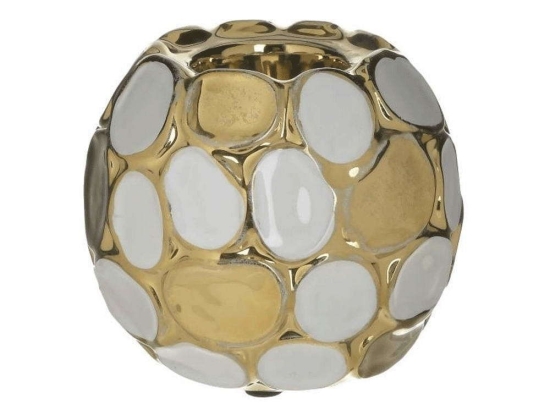 Κηροπήγιο Κεραμικό 3-70-473-0041 Φ10x9cm White-Gold Inart Κεραμικό