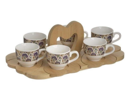 Φλυτζάνια Καφέ Σε Δίσκο Bamboo (Σετ 7Τμχ) 6-60-476-0037 90ml Multi Click Πορσελάνη
