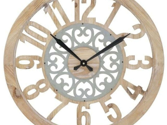 Ρολόι Τοίχου 3-20-773-0359 Φ60cm Natural-Grey Inart Μέταλλο,Ξύλο