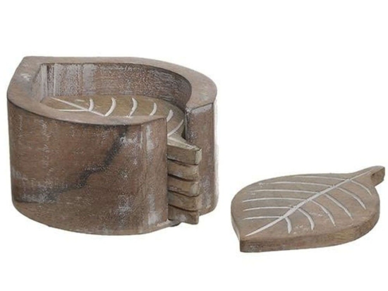 Σουβέρ (Σετ 6Τμχ) 3-70-459-0015 14x10x5cm Natural-White Inart Ξύλο