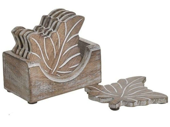 Σουβέρ (Σετ 6Τμχ) 3-70-459-0014 12x7x11cm Natural-White Inart Ξύλο
