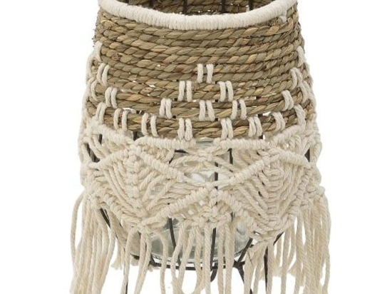 Φανάρι 3-70-717-0034 Φ16x27cm White-Natural Inart Ύφασμα