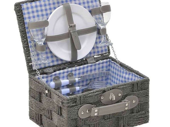 Καλάθι Πικ Νικ 2 Ατόμων 3-60-612-0006 Grey 30x23x15cm Inart Ψάθα