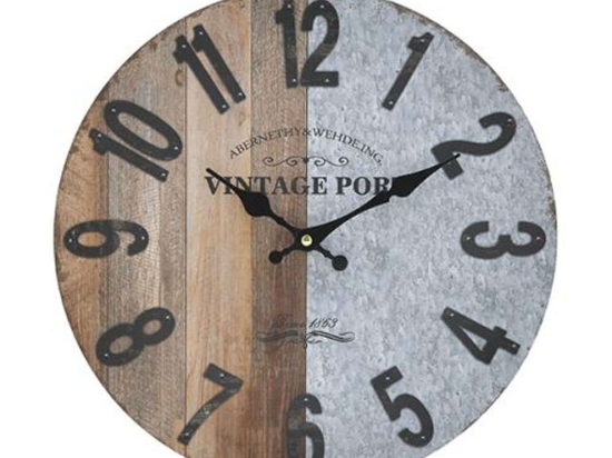 Ρολόι Τοίχου 3-20-773-0354 Δ34cm Grey-Natural Inart Ξύλο