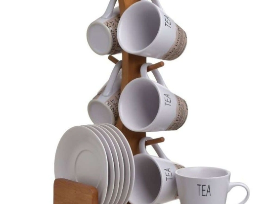 Φλυτζάνια Τσαγιού Σε Βάση (Σετ 6Τμχ) 3-60-931-0221 19x18x30cm Multi Inart Πορσελάνη