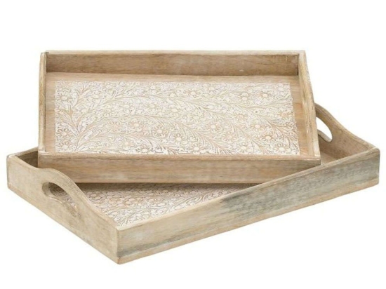 Δίσκος Σερβιρίσματος (Σετ 2Τμχ) 3-70-245-0022 43x28x5cm Natural-White Inart Ξύλο