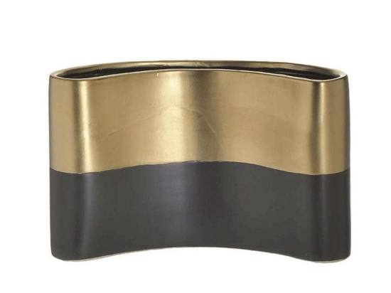 Βάζο Κεραμικό 3-70-129-0229 32x7x18cm Black-Gold Inart Κεραμικό