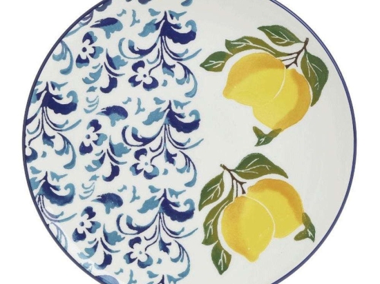 Πιατέλα Στρογγυλή Λεμόνια 3-60-017-0061 Φ26x2cm White-Blue-Yellow Inart Κεραμικό
