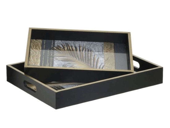 Δίσκος Φύλλο (Σετ 2Τμχ) 3-70-151-0507 40x30x6cm Multi Inart Ξύλο,Γυαλί
