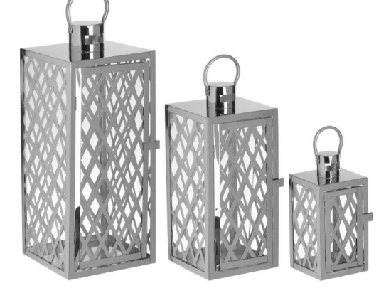 Φανάρι (Σετ 3Τμχ) 3-70-151-0524 18x18x49cm Silver Inart Μέταλλο,Γυαλί