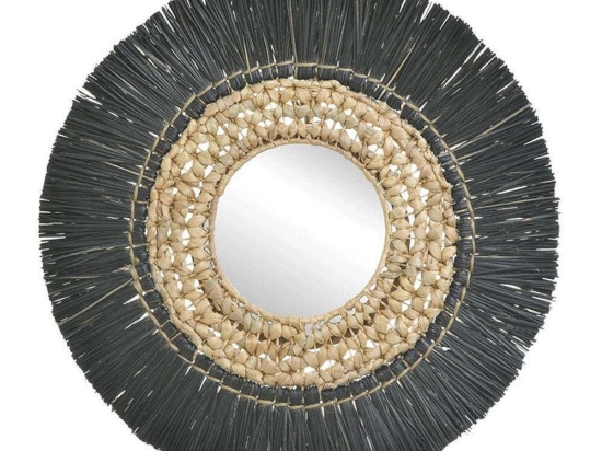 Καθρέπτης Τοίχου Ψάθινος 3-95-564-0002 Φ60cm Natural-Black Inart Ψάθα