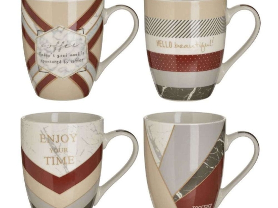 Κούπα Πορσελάνινη (Σετ 4Τμχ) 6-60-112-0024 340ml Multi Click Πορσελάνη