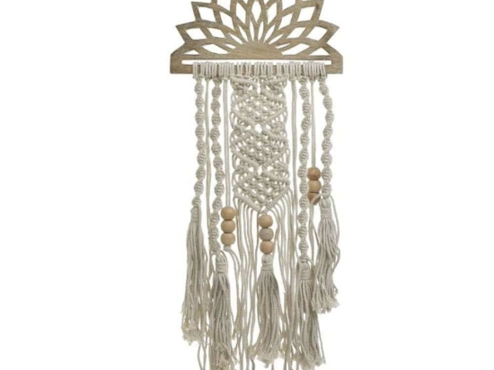 Διακοσμητικό Τοίχου Μακραμέ 3-70-840-0011 29x2x66cm White-Natural Inart Ξύλο,Σχοινί