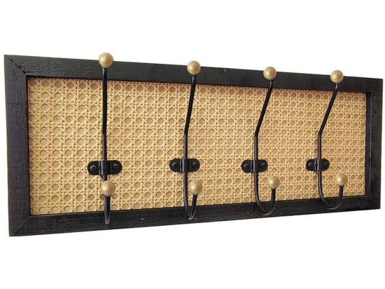 Κρεμάστρα Τοίχου 3-70-128-0006 60x8x20cm Black-Natural Inart Μέταλλο,Ξύλο