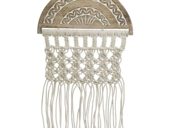 Διακοσμητικό Τοίχου Μακραμέ 3-70-840-0023 29x2x46cm Ecru-Natural Inart Ξύλο,Σχοινί