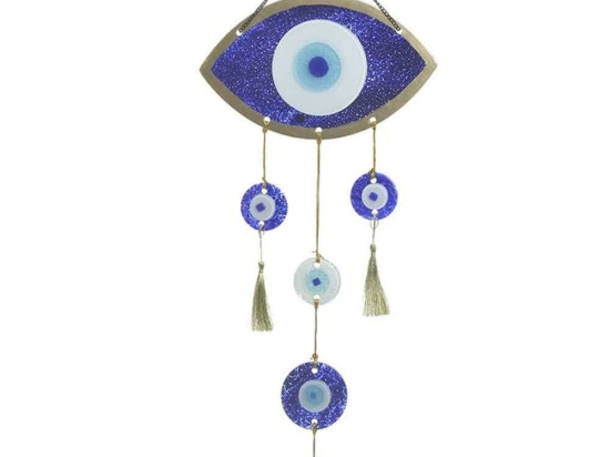 Διακοσμητικό Τοίχου Μάτι 3-70-344-0049 25x2x50/70cm Blue Inart Μέταλλο,Γυαλί