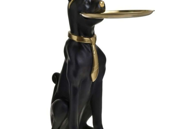 Διακοσμητικός Σκύλος Με Δίσκο 3-70-039-0096 27x21x65cm Black-Gold Inart Μέταλλο,Polyresin