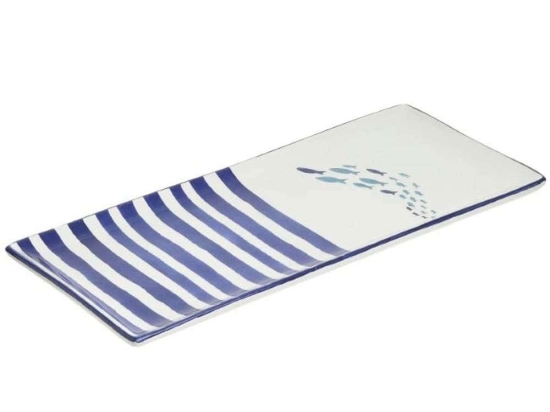 Πιατέλα Ψάρια 3-60-017-0068 36x16x3cm White-Blue Inart Κεραμικό